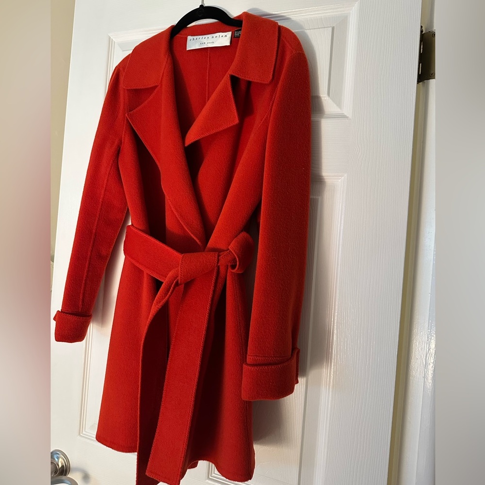 Vintage Charles Nolan Women's Vibrant Red Trench style wrap lightweight coat.